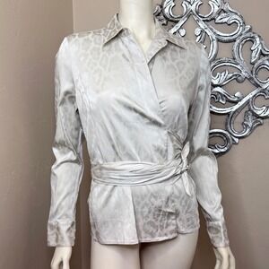 Vintage‎ 90s Wrap Blouse Ann Taylor Office Siren Leopard Print Long Sleeve